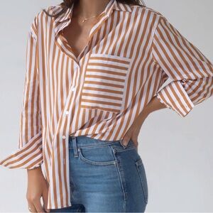 AYR White & Tan Striped Button-Down Shirt